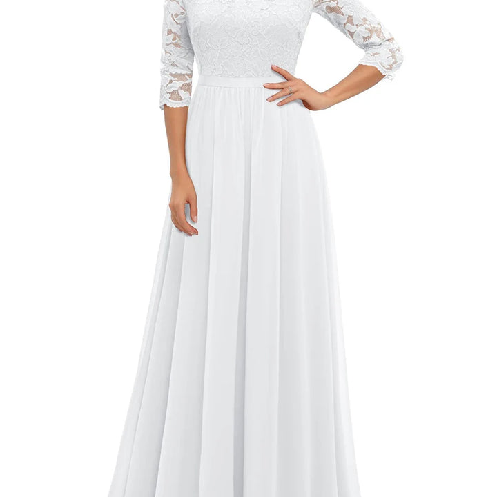 Long Dress Patchwork Lace V-neck Mid-Sleeve Backless Maxi Dress For Women