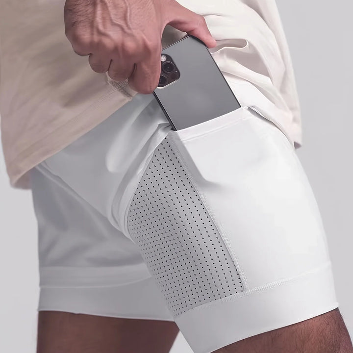 Sports shorts for men, double layered, quarter quick drying, elastic basketball, running training equipment, deep squat fitness,