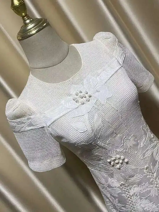Elegant Long Dress Fairy Style Embroidered Flower Waist O Neck Short Sleeve Fashion Dress
