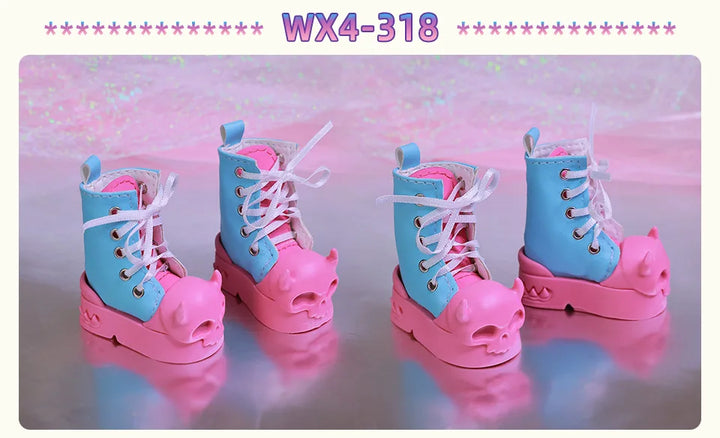 Halloween BJD Shoes for 1/4 Minifee Activeline BJD Doll High Boots Black Pink Horn Skeleton Shoes for BJD Accessories WX4-318