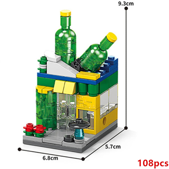 NEW DIY Makeup Convenience Store Flower Shop Hair Salon Piano Game Hall Fruit Bookstore Building Blocks Bricks Movie Model Toy