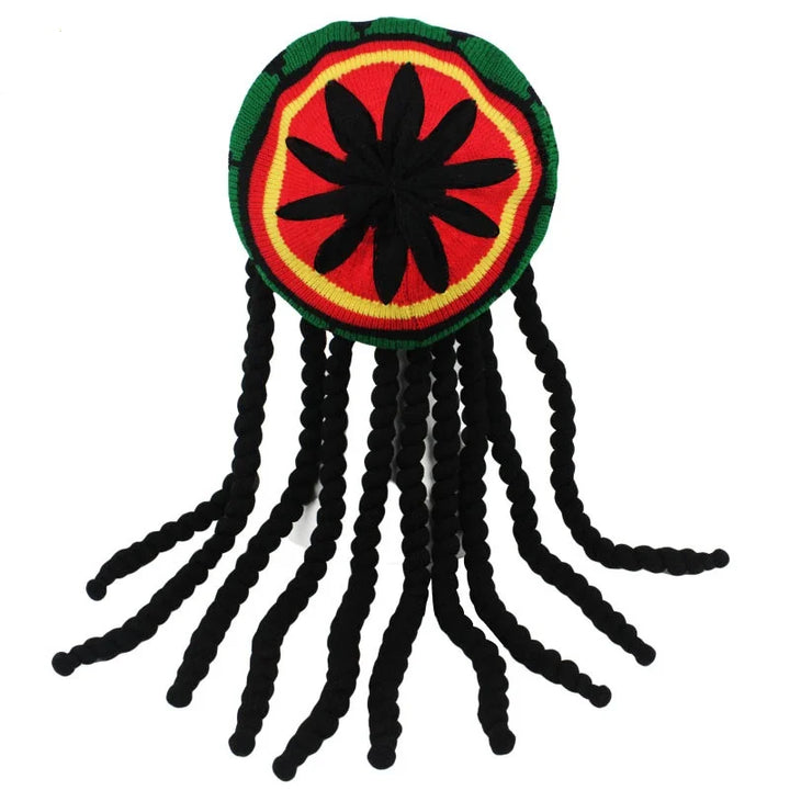 Handmade Crochet Knit False Braid Hat Jamaican Bob Rasta Beanie Cap Dreadlocks Wig Bob Marley Caribbean Fancy Dress Up Headwear