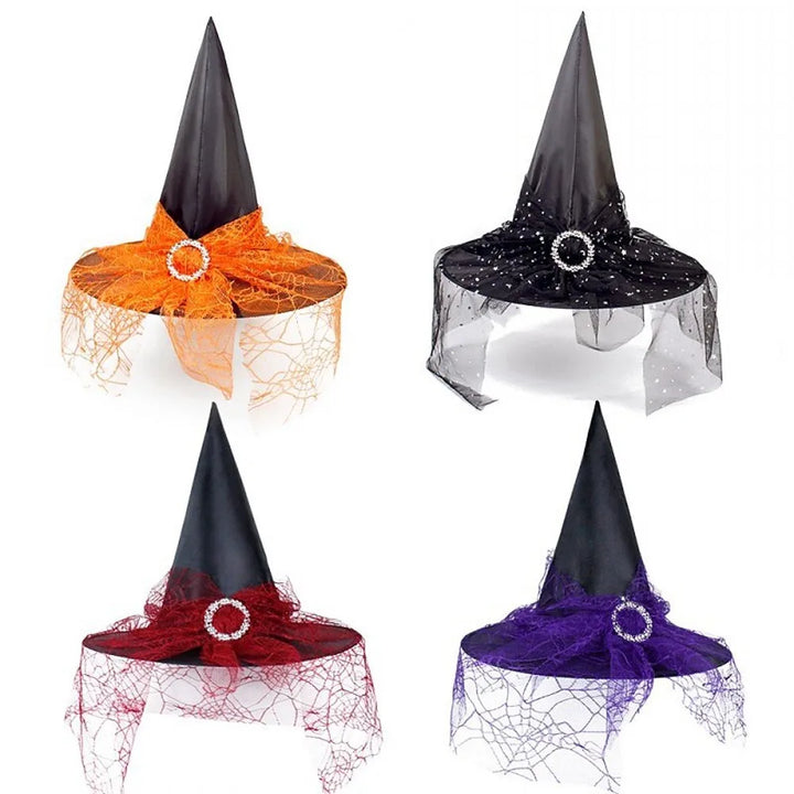 Halloween Witch Hat Decoration Props Reusable Witches Hats Cloth Adult Children Cosplay Hat Prop Party Cosplay Polyester Taffeta