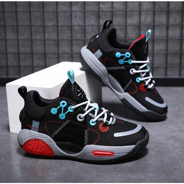 Kids Fashion Sneakers for Boys Leather Breathable Sports Basketball Shoes Lightweight Children School Walking Footwear