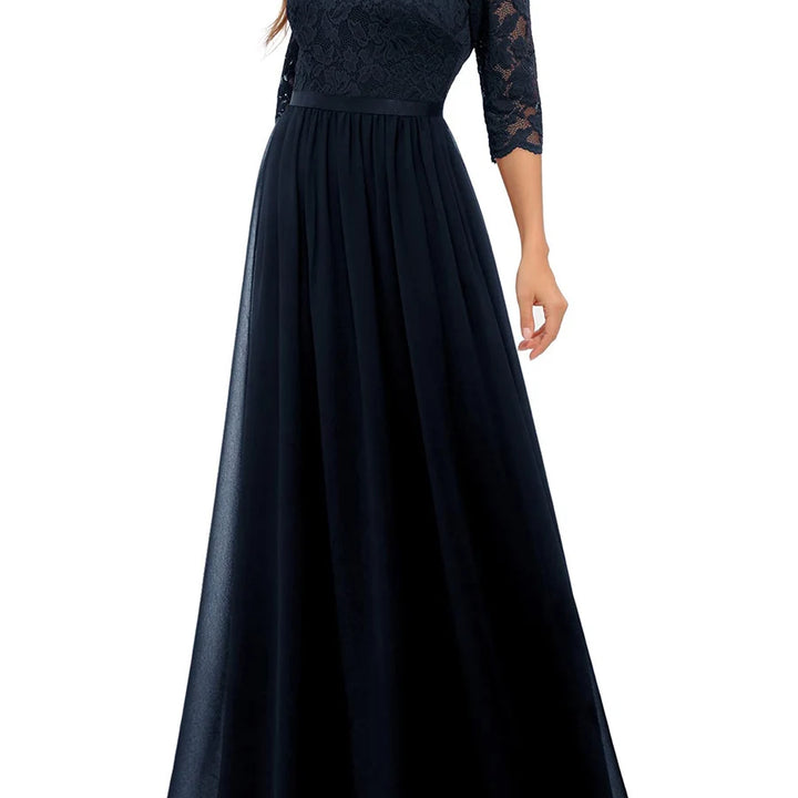Long Dress Patchwork Lace V-neck Mid-Sleeve Backless Maxi Dress For Women