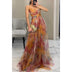 Out Party Dress, Loungewear Fashion Printing Maxi Dress, Sleeveless Lace-Up