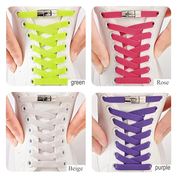 8mm No Tie Shoe Laces Press Lock Shoelaces Without Ties Elastic Laces Sneaker Kids Adult Widened Flat Shoelace for Shoes