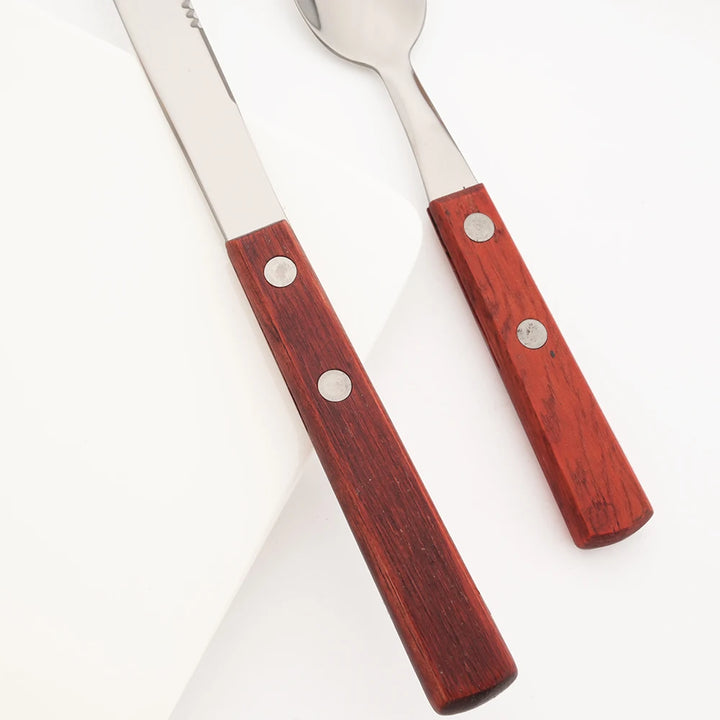 6/10Pcs flatware Set Natural Wood Handle Steak Knives Cutlery Stainless Steel Dinner Knife Dinnerware Kitchen Silverware Set