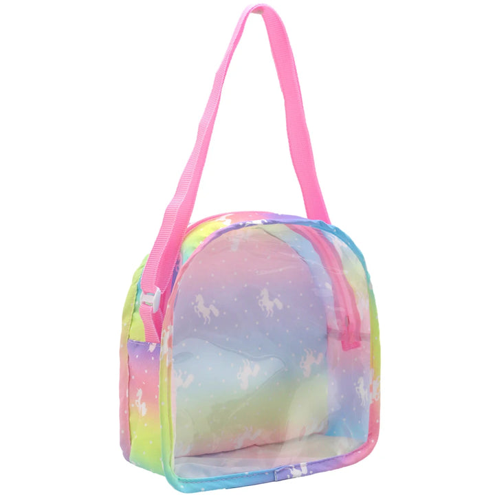 Newborn Doll Accessories Kit with Clear Display Rainbow Carrying Bag Transparent Display Window Fit 14inch Dolls Doll Travel Set