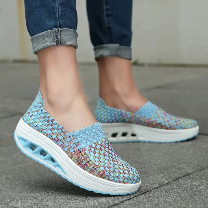 Women Sneakers Casual Wedges Increased Platform Shoes Woman Woven Breathable Sneakers Tenis Shoes Zapatillas Chaussure Femme