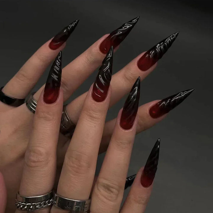 24Pc Halloween False Nails with Almond Head Designs Cute Clown Fake Nails French Full Cover Manicure Press on Nail Tips for Girl