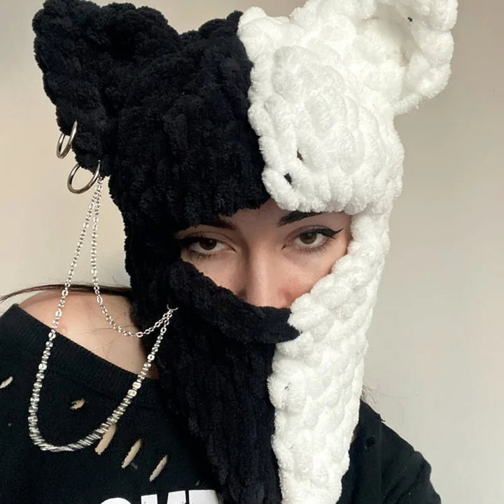 Halloween Funny Rabbit Ears Creative Knitted Hat Beanies Warm Full Face Cover Ski Mask Hat Windproof Balaclava Hat Outdoor Sport