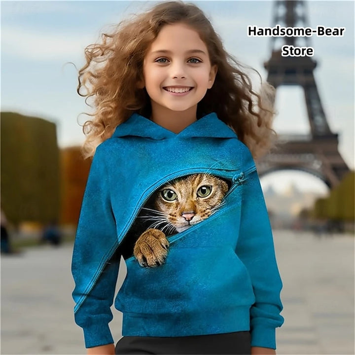 2024 Baby Autumn Clothes Funny Cat Print Hoodies Child Sweatshirt Fashion Clothes Child Boy Top Outdoor Clothes for Children Top