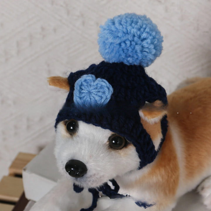 Cute Crochet Pet Hat with Wool Ball - Soft Yarn Cat Dog Costume, Birthday Photo Prop, Warm Winter Hat for Puppy Kitten