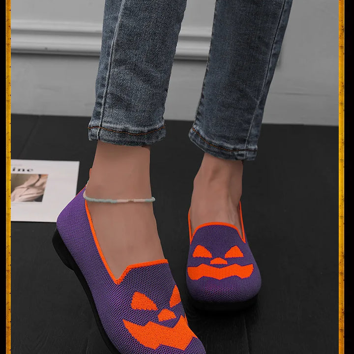 2024 New Women's Shoes Halloween Pumpkin Casual Flat Shoes Single Lightweight, Breathable, Fashionable Cloth Shoes
