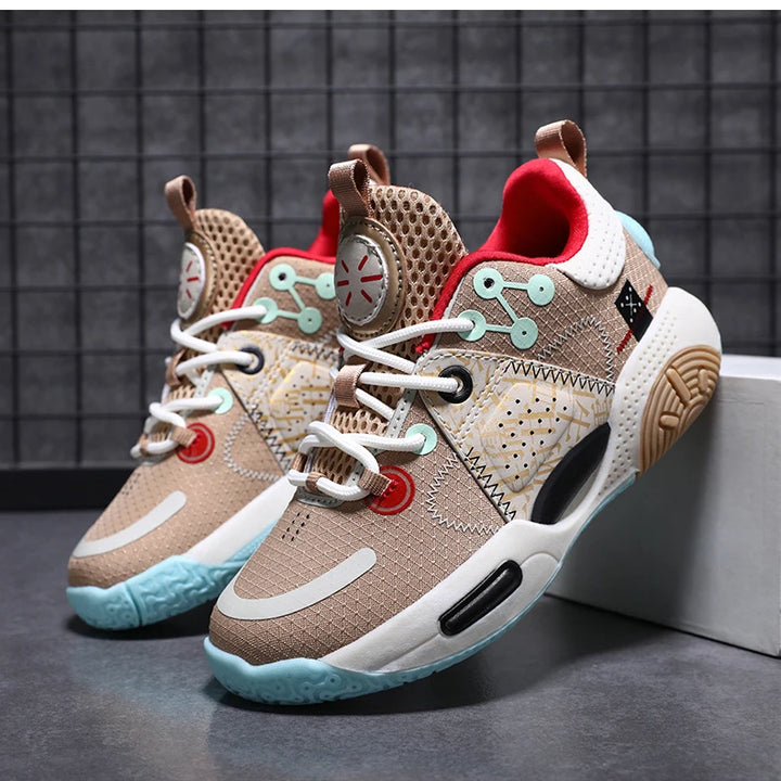 Kids Fashion Sneakers for Boys Leather Breathable Sports Basketball Shoes Lightweight Children School Walking Footwear