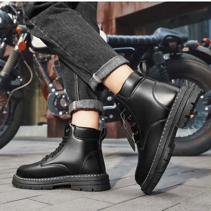 High Top Men's Ankle Boots Designer Luxury Man Motorcycle Boots British Style Leather Boots Brand Lace-Up Men Shoe Botas Hombre