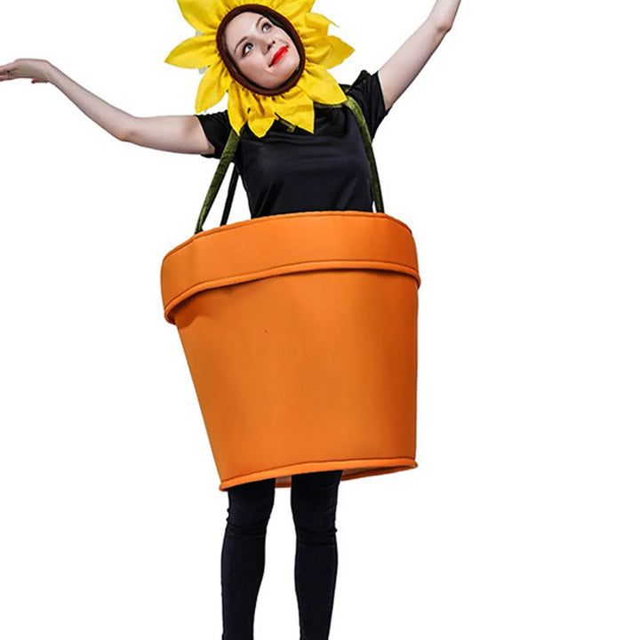Halloween Flower Pot Costume for Adults Cosplay Women s Sunflower Costume with Headpiece for Garden Theme Party
