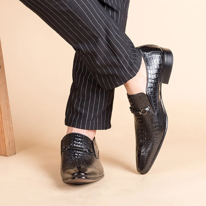 Classic Men's Slip-on Leather Dress Shoes Luxury Fashion Office Casual Business Men Formal Shoes Alligator Pattern Male Loafers