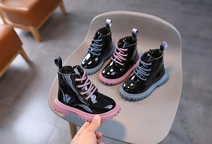 Children Boots Patent leather Casual Sneakers Baby Kids Shoes Waterproof British Ankle Short Boots Boys Shoes Toddler Snow Boots