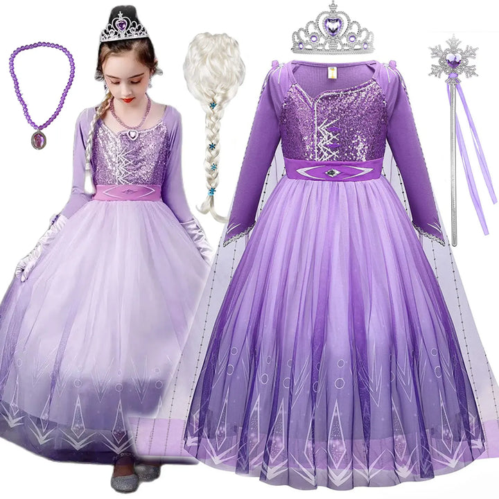 Halloween Costume for Kids Girl's Elsa Mesh Ball Dress With Ruffle Trim Embroidered Birthday  Princess Dresses for Baby
