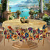 Retro Bohemian Mandala Style Tablecloth + 4Pcs Self-Adhesive, Retro Creative Mandala Style Floral Pattern Tablecloth, Kitchen Accessories, Edge Embossing Process, 5 Sizes Optional, Rectangular Polyester Tablecloth, Round Colo