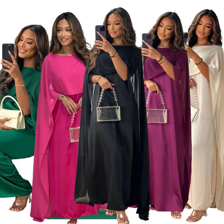 Chiffon Temperament O-neck Long High Waist Party Muslim Dress Dubai Abayas Evening Dress