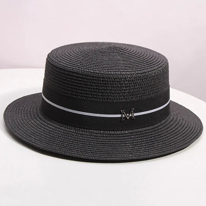 Straw hat women's summer flat top small top hat beach vacation hat straw woven hat sun hat