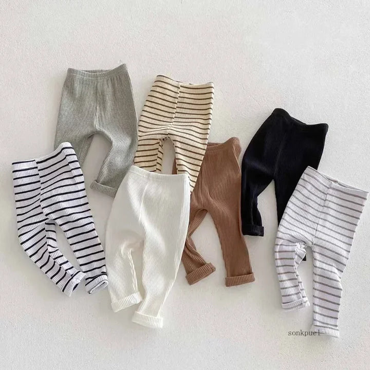 Baby Solid Leggings Girls All-match Striped Skinny Pants Kids Cotton Elasticity Slim Pants Newborn Boy Stretch Trousers