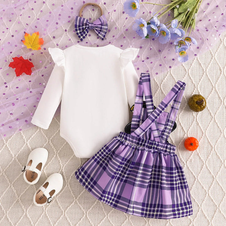 Baby Girls Halloween Clothing Set Cute Ghost Pumpkin Face Applique Suspender Dress with Rompers Carnival Party Cosplay Costume