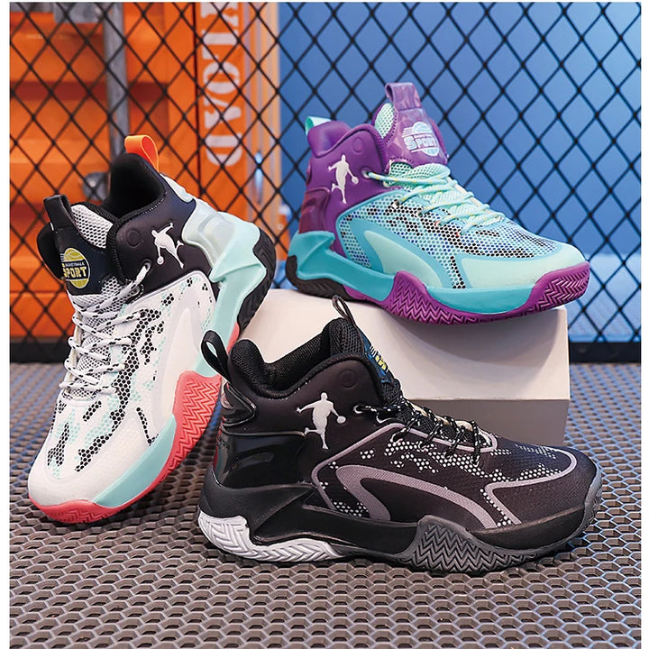 Childrens Basketball Shoes Big Kid Non Slip High-top Sport Training Sneakers Lightweight Outdoor Basketball Boots for Boy Yout