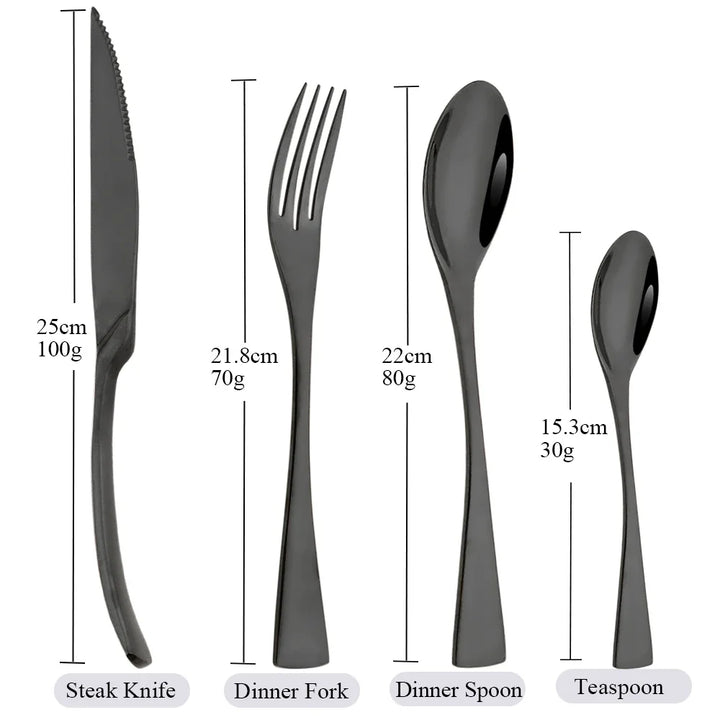 24Pcs Shiny Black Cutlery Set Stainless Steel Dinnerware Sharp Steak Knife Forks Coffee Spoons Tableware Kitchen Silverware Set