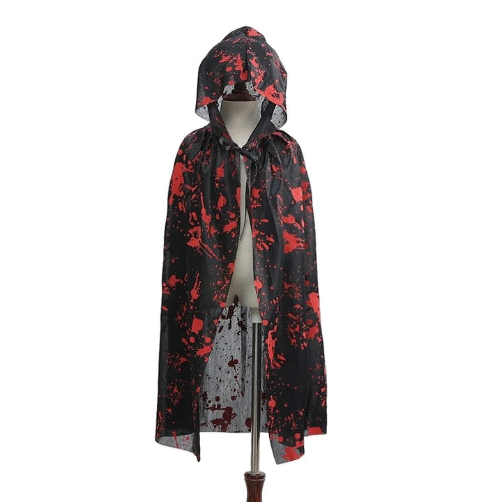 Casual Bloodstain Halloween Costume Cosplay Props Funny Party Halloween Death Cloak with Cap Dark Plaid Spider Web Cape Adults