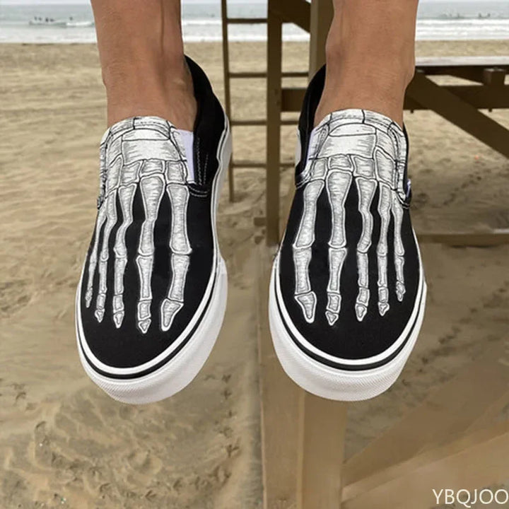 Flats Halloween Pumpkin Shoes 2023 Autumn Skeleton Printing  Women Shoes Slip-on Lazy Canvas Shoes Loafers Zapatos Mujer