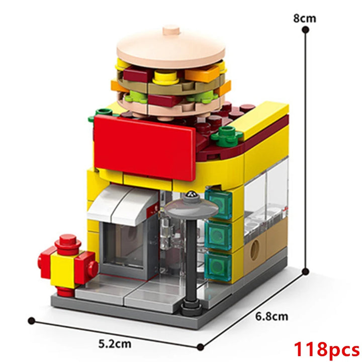 NEW DIY Makeup Convenience Store Flower Shop Hair Salon Piano Game Hall Fruit Bookstore Building Blocks Bricks Movie Model Toy