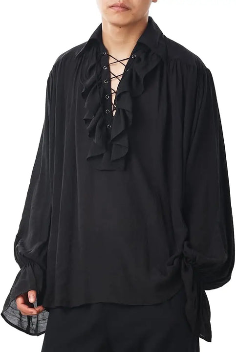 Medieval Halloween Costumes Autumn Casual Shirts Steampunk Cosplay Bandage Long Sleeve Ruffled Shirt Gothic Blouse Tops
