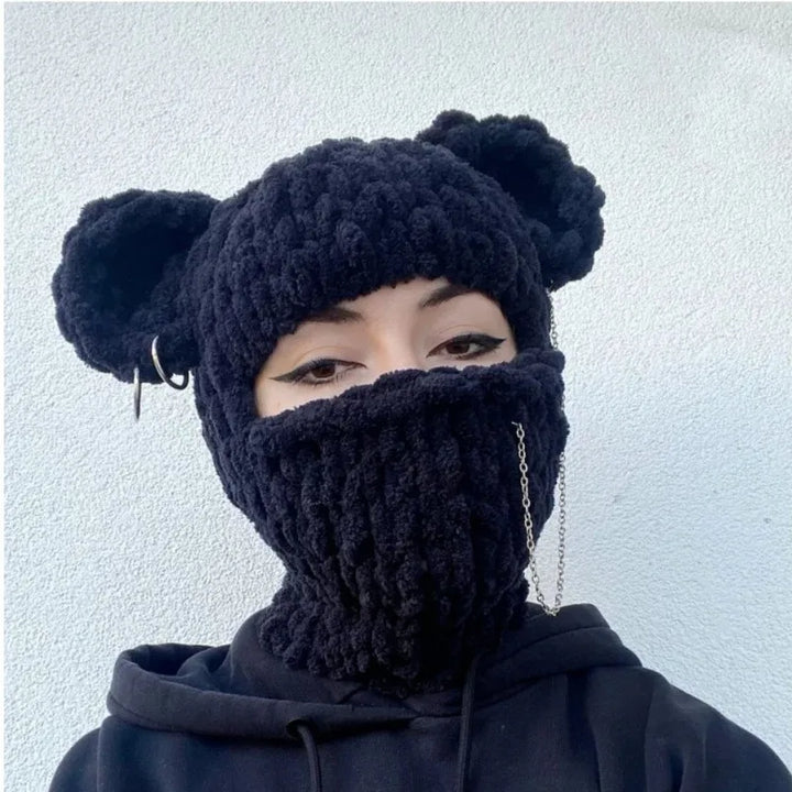 Halloween Funny Rabbit Ears Creative Knitted Hat Beanies Warm Full Face Cover Ski Mask Hat Windproof Balaclava Hat Outdoor Sport