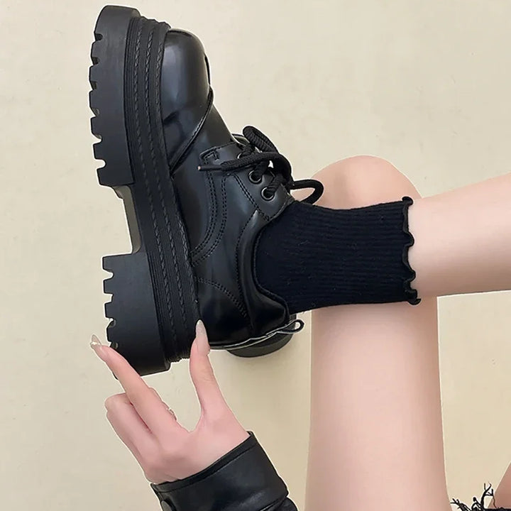 2025 Spring Women JK Mary Jane Shoes Fashion Lace Up Shoes Vintage Platform Elegant Thick Heel Shoes