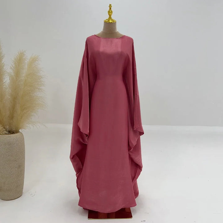 Tossy Autumn Loose Shiny Maxi Dress Butterfly Batwing Long Sleeve Muslim Clothes Party Solid Female Long Dress New