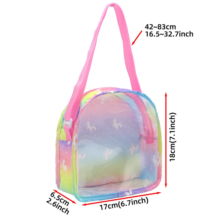 Newborn Doll Accessories Kit with Clear Display Rainbow Carrying Bag Transparent Display Window Fit 14inch Dolls Doll Travel Set