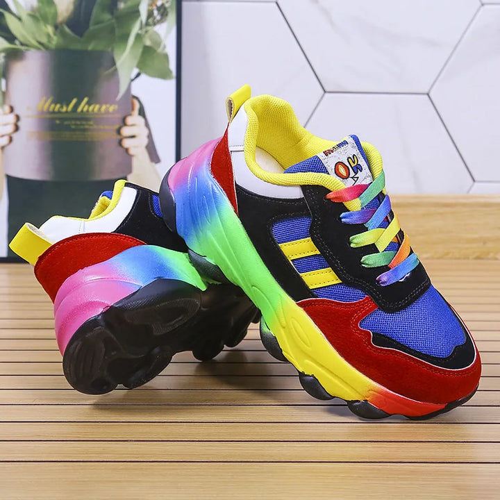 Women's Sneakers Tennis Womens Casual Running Shoes Rainbow Vulcanized Shoes Lace-uos Platform Shoes Comfortable Tenis De Mujer