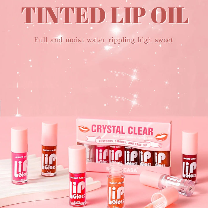 MAGIC CASA 6pcs/set Small bottle Hydrating Jelly Lip Oil long-lasting Moisturizing  smooth shimmering Lip Hydrating Liquid