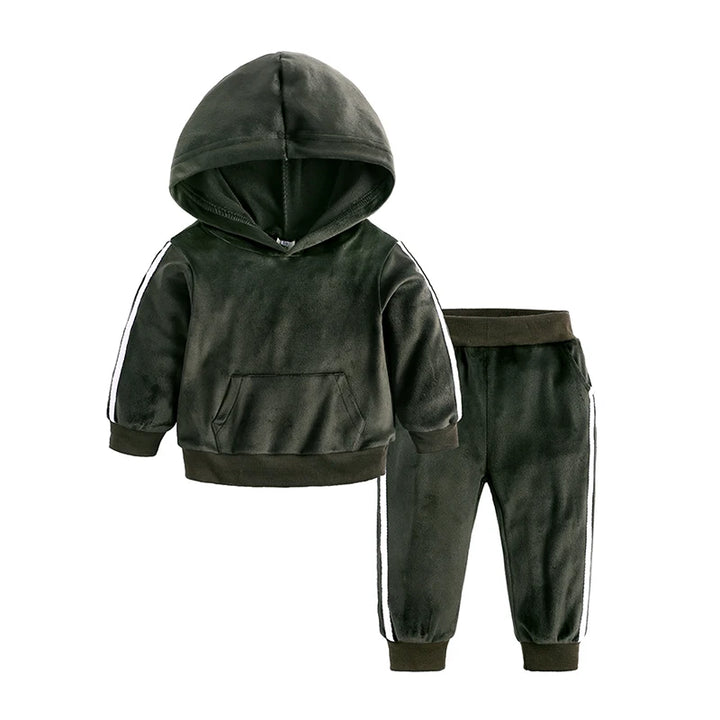 2025 Toddler Kids Hoodies Sweatshirt Set Solid Velvet Spring Autumn Baby Boy Girl Tracksuit Clothes For Children Sports Outfits