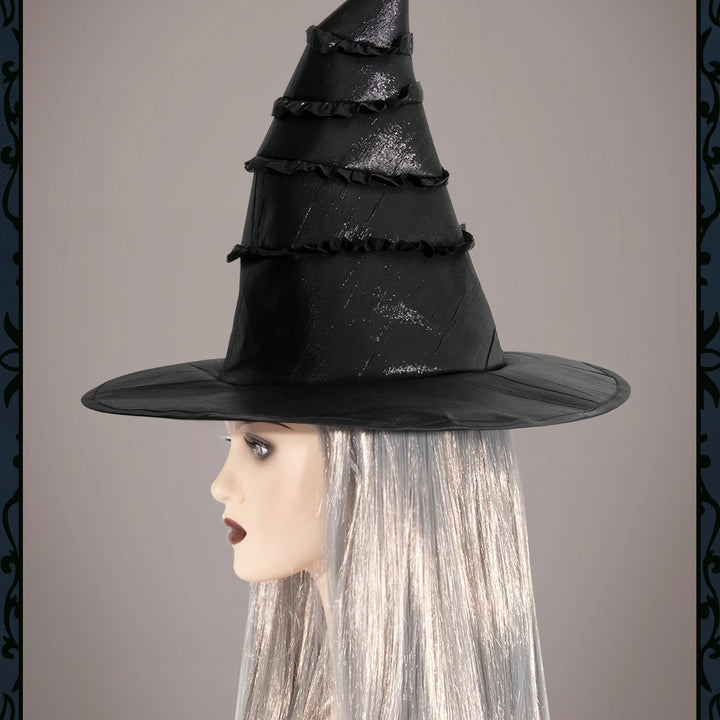 3Pcs Halloween Black Witch Hat With Lace Ruffles – Gothic Dark Sorceress Costume Cap Women Girls Party Cosplay Carnival Decor