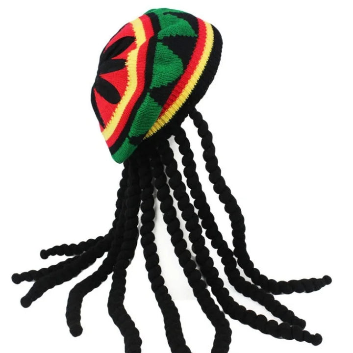 Handmade Crochet Knit False Braid Hat Jamaican Bob Rasta Beanie Cap Dreadlocks Wig Bob Marley Caribbean Fancy Dress Up Headwear