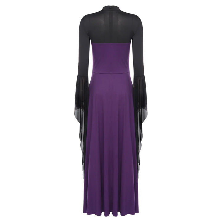 Halloween Costume Vampire Witch Cosplay Costume for Women Flared Mesh Cuffs Medieval Witch Maxi Dresses Masquerade Party Dress