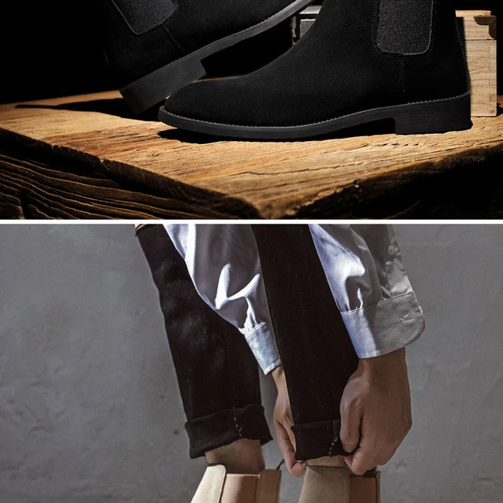 Man Retro Suede Genuine Leather Chelsea Boots Men Fashion Short Ankle Boot Casual British Style High-Top Shoes