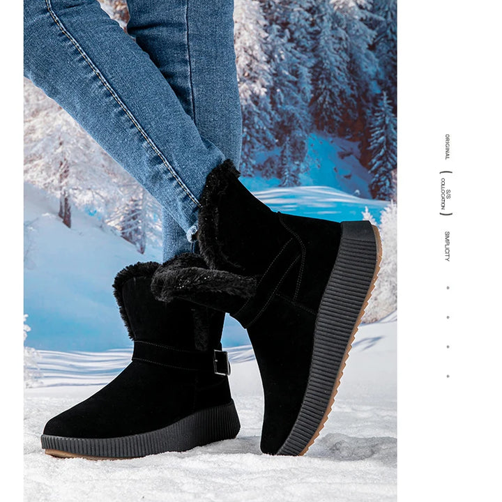 New Fashionable Bow Round Toe Elegant Snow Boots Winter Flat Wear-resistant Soft Students Plus Velvet Warm Women's Shoes