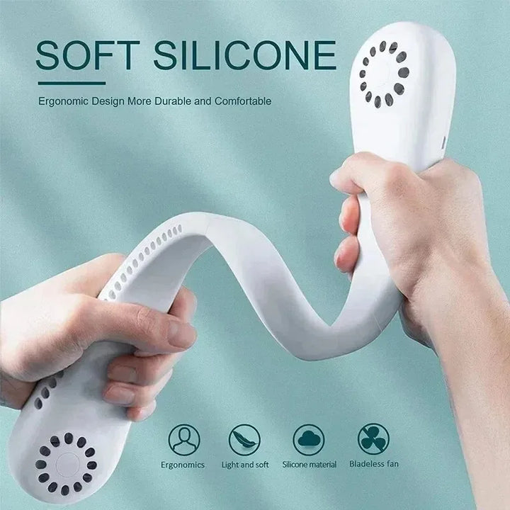 Long endur New Mini Neck Mounted Fan Portable Bladeless Neck Rechargeable Air Cooler 3 Speed Mini Summer Sports Fan Outdoor