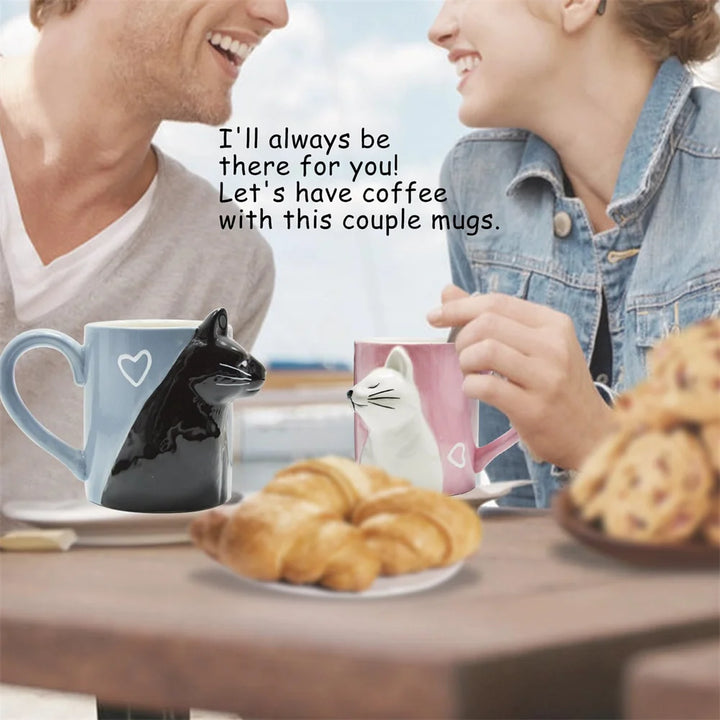 2PCS Kiss Cat Cups Mugs Matching Couples Stuff Ceramics Mugs For Girlfriend Wife Valentines Day Couple Drinkware Wedding Gift